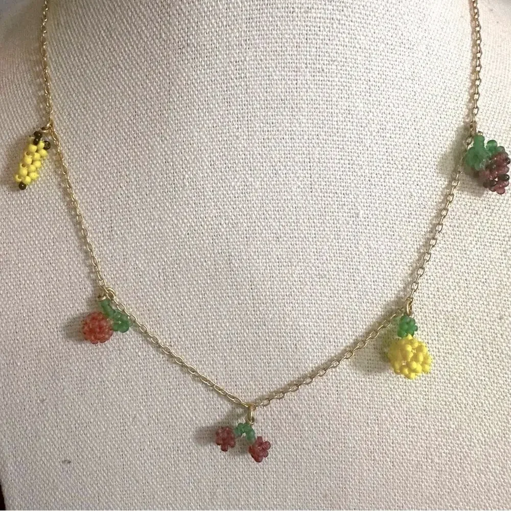 Madewell Fruit Necklace Charm Casual Fun Preppy Gold tone Beaded Charms Summer - Picture 9 of 11